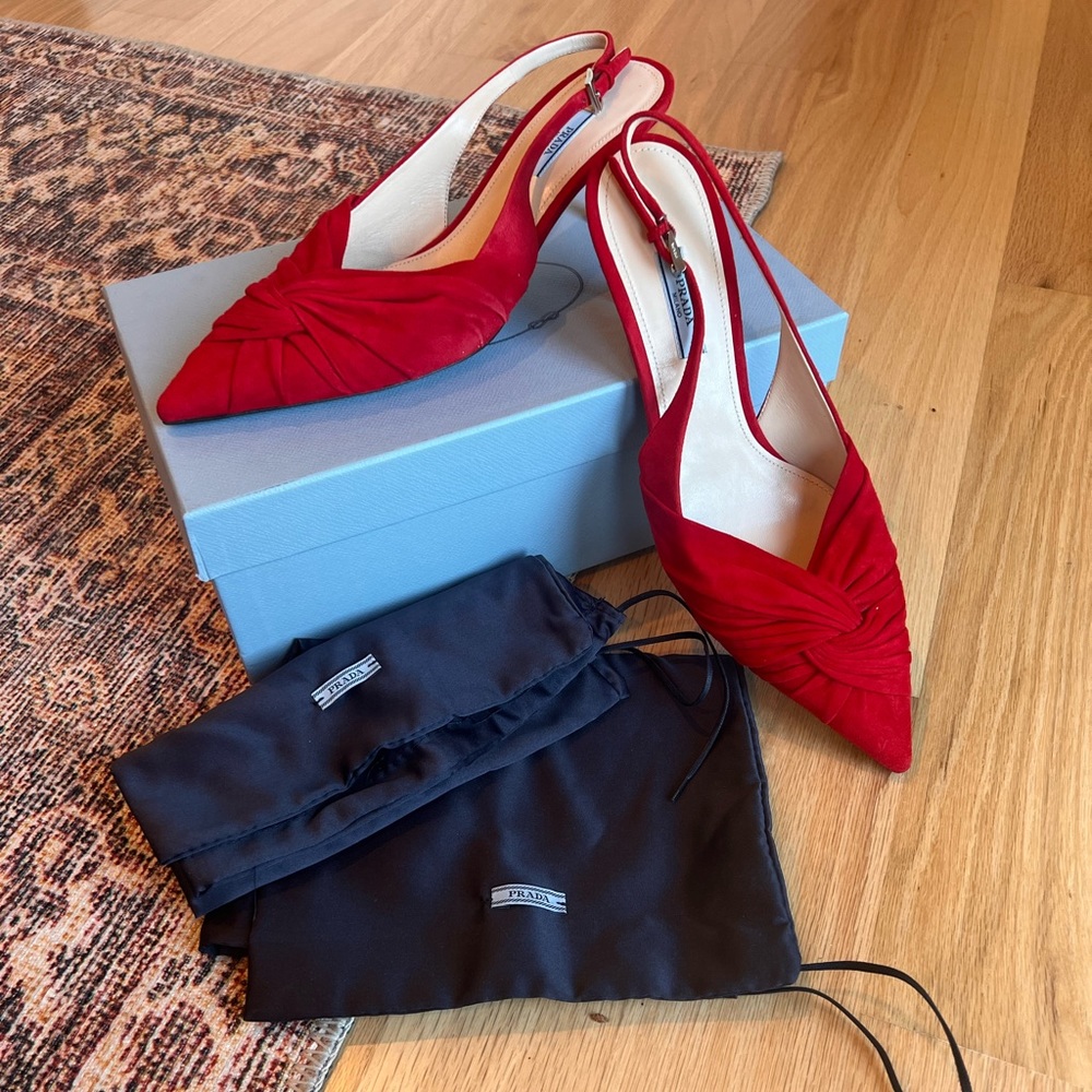 Prada Suede Red Twist 55mm Slingback Pumps in size 41